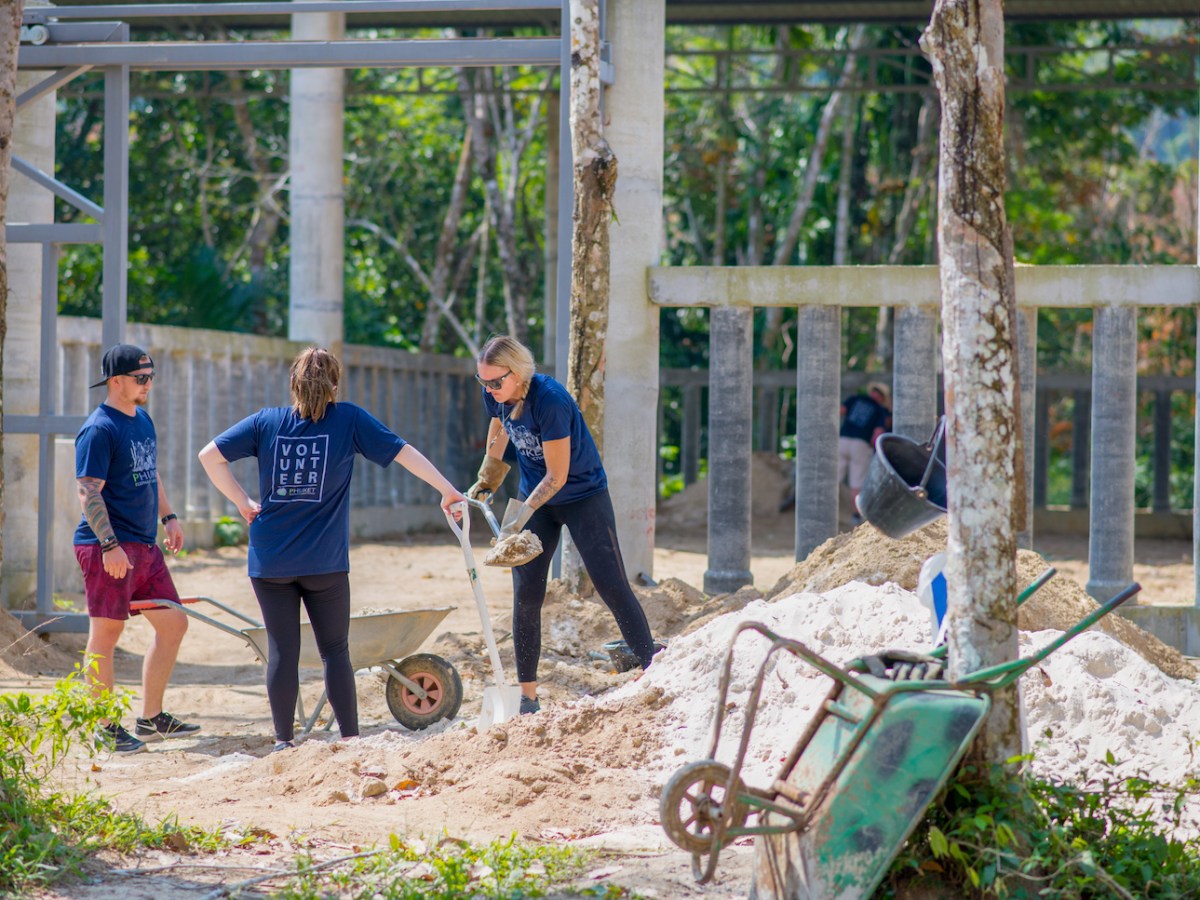 a group of people in a park